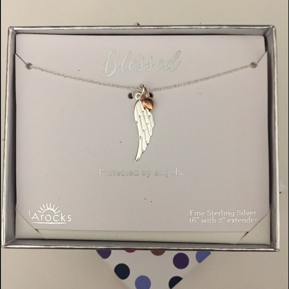 Sterling Silver Angel Wing Two Tone Necklace - Picture 3 of 3